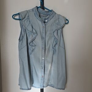 Light Blue Ruffled Sleeveless Top